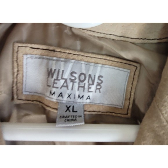 Vtg Wilsons Leather MAXIMA Womens XL Tan Long Coat Jacket Lined Button - Picture 10 of 12